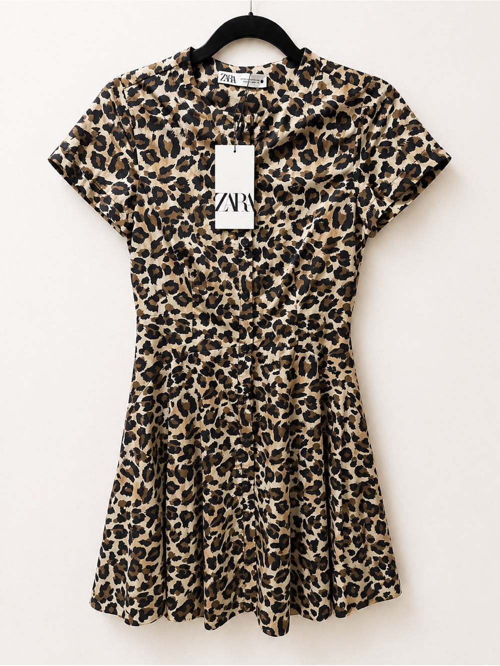 ZARA Leopard Print Short Sleeve Fit-and-Flare Dress
